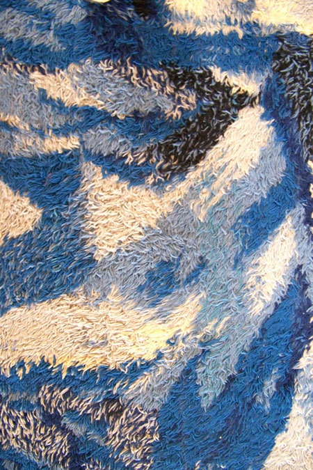 Vintage RYA shag rug  Danish Modern 1960s or early 1970s  HUGE 9x12  Abstract blue pattern
