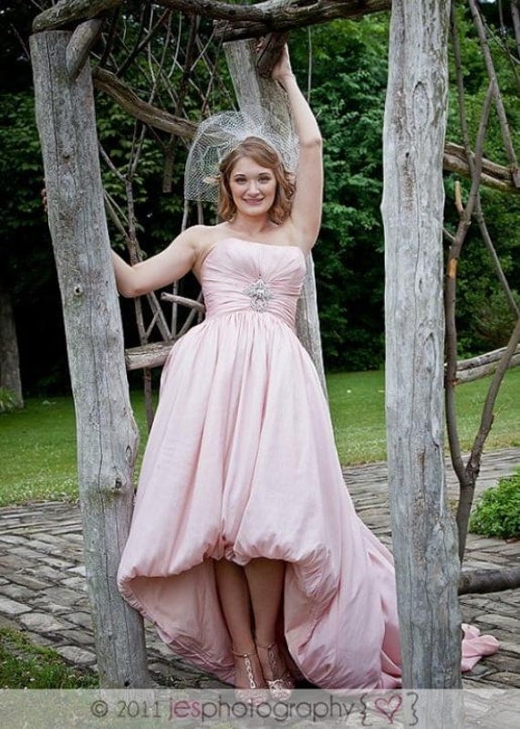 Pink Wedding Dress with HighLow Bubble Hem Inspired by Amsale Aurora
