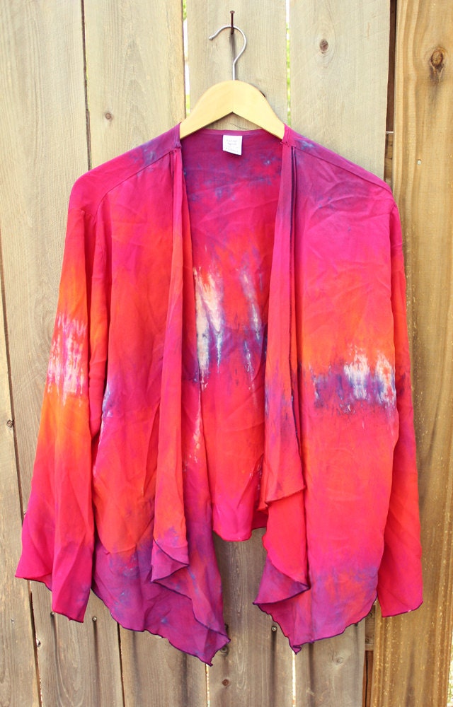 SALE - Gorgeous Vibrant Colorful Shibori Hand Painted Crepe de Chine Silk Cascading Drape Jacket