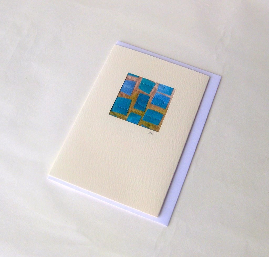 Card fabric collage squares handdyed cotton quilted
