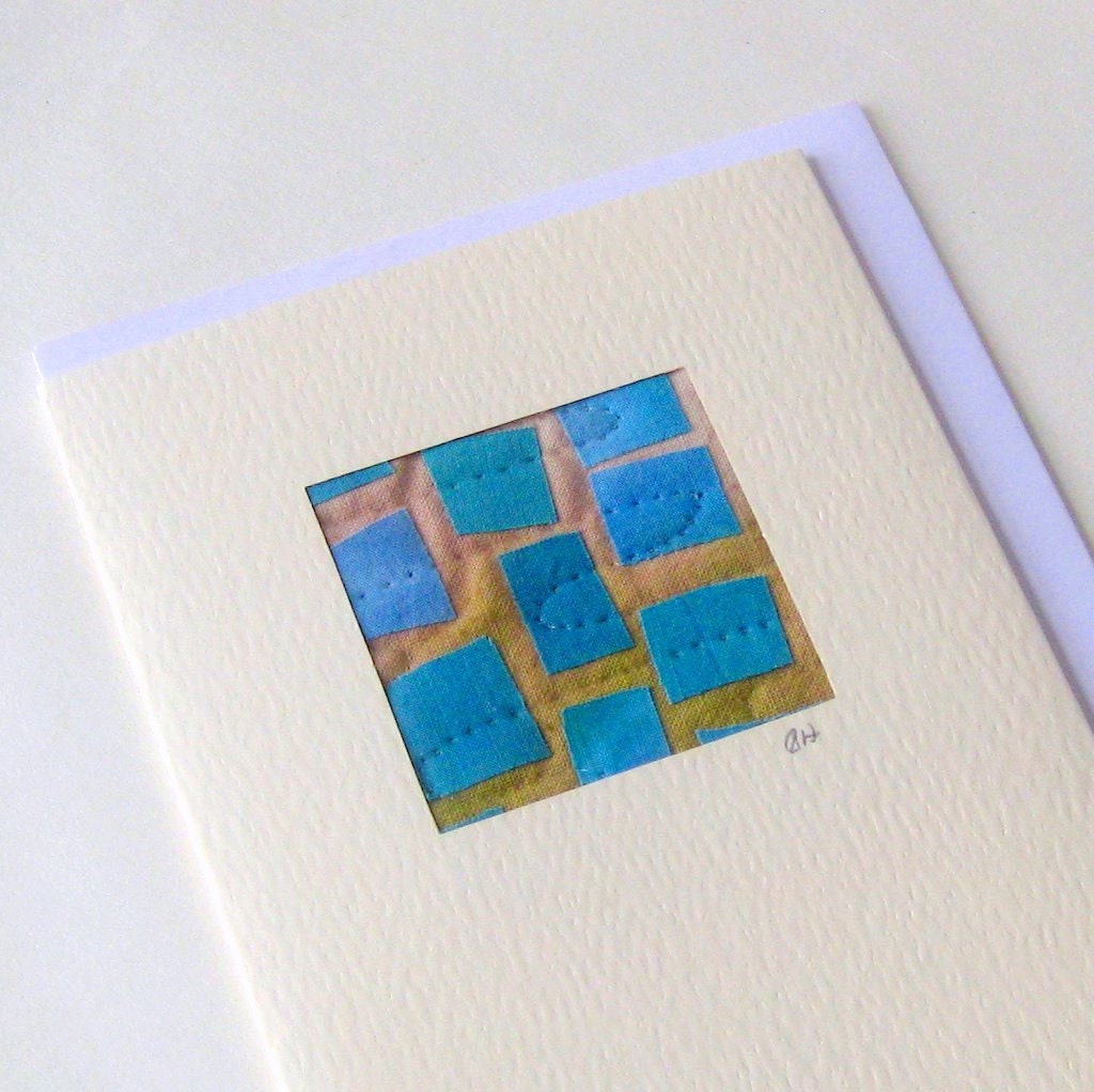 Card fabric collage squares handdyed cotton quilted