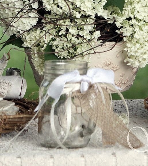 MASON JARS BURLAP Satin Wedding Cottage Decorations From OHONEFINEDAY