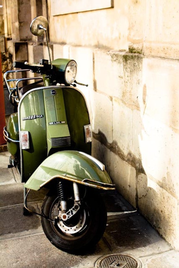 Adventures of a Green Vespa in Paris France - 8x10 Fine Art Photograph - affordable home decor