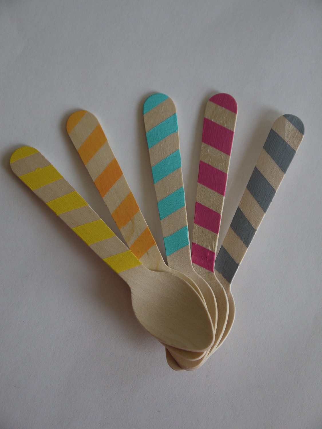 20 Wood Ice Cream Spoons - Graphic Stripes in Great Colors- Perfect For Parties