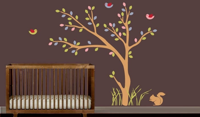 Vinyl Wall Art Tree Decal - Nursey - Birds & Bunny