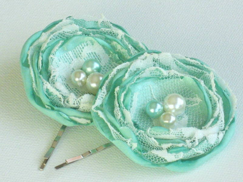 Mint Green Flowers Bobby Pins