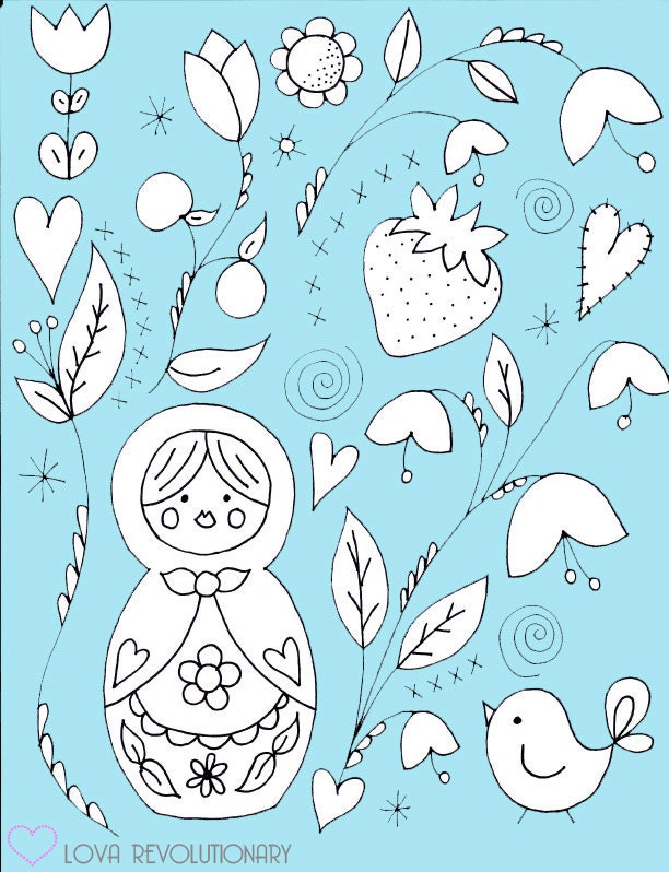 PDF Pattern Nesting Doll Hand Embroidery Matryoshka Russian Flowers Cute
