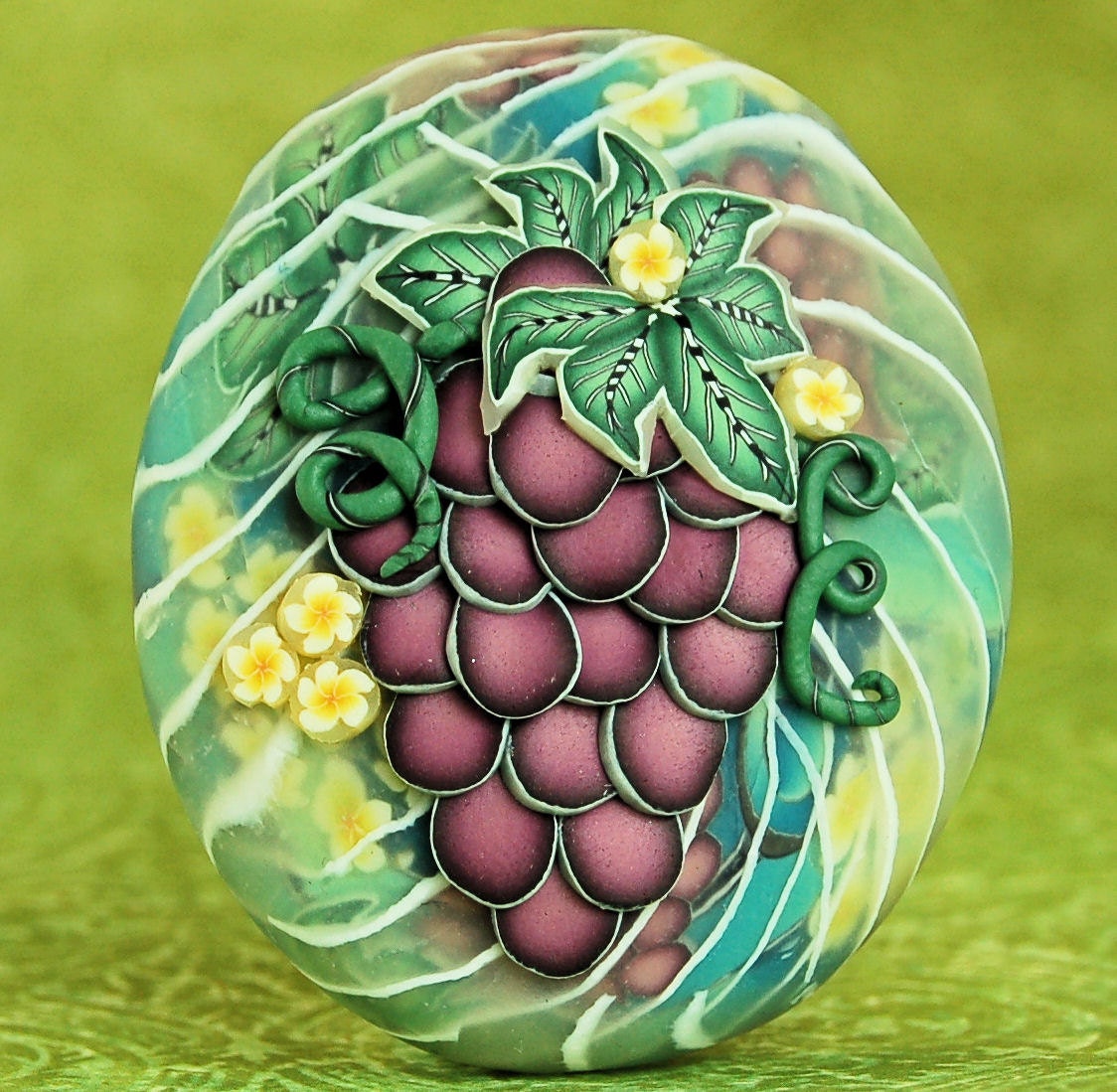 Polymer Clay Dimensional Cluster of Grapes Focal Bead