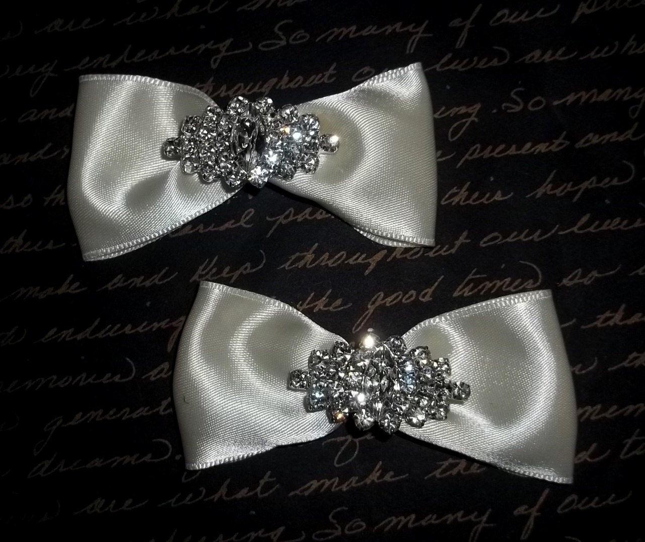 Ivory Satin Bow Shoe Clips set of 2 Rhinestone shoe clips bridal shoe
