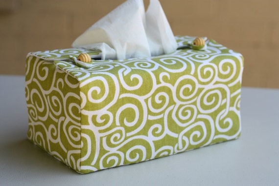 Green n white swirl tissue box cover