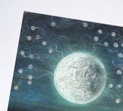 Halloween FREE SHIPPING - Blue Moonlight - Indigo - Original Watercolor  - ooak