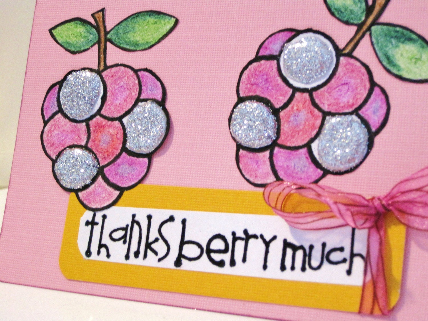 Thanks Berry Much Hand Cut and Glittered Greeting Card, Blank Inside, Pink and Purple Grapes