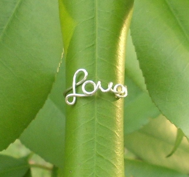 Silver wire LOVE ring
