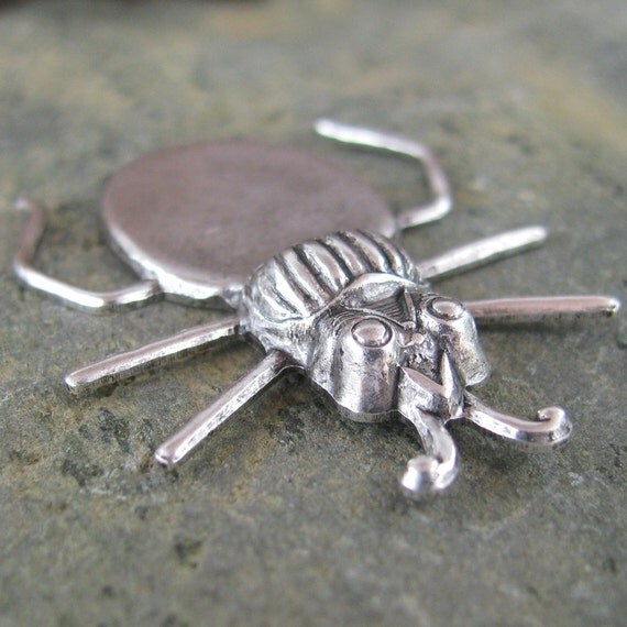 6 Antique Silver Beetle with Gluing Pad for Stone Findings 814