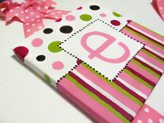 Canvas with Initial Hair Bow Holder