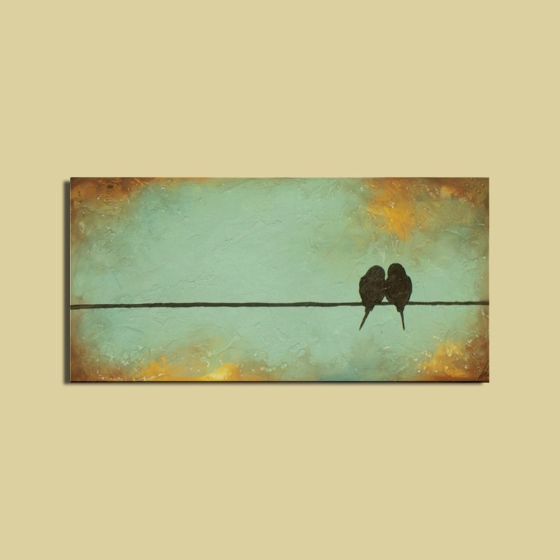 Textured Painting Signature Birds on a Wire 20 x 10 Minimal Romantic Custom Valentines Day