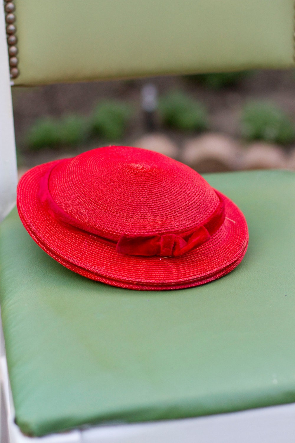 1940s Red  Straw Hat