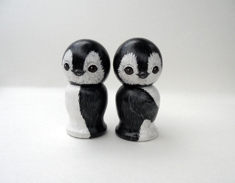 Penguin Wedding Cake Toppers Wooden Kokeshi Dolls
