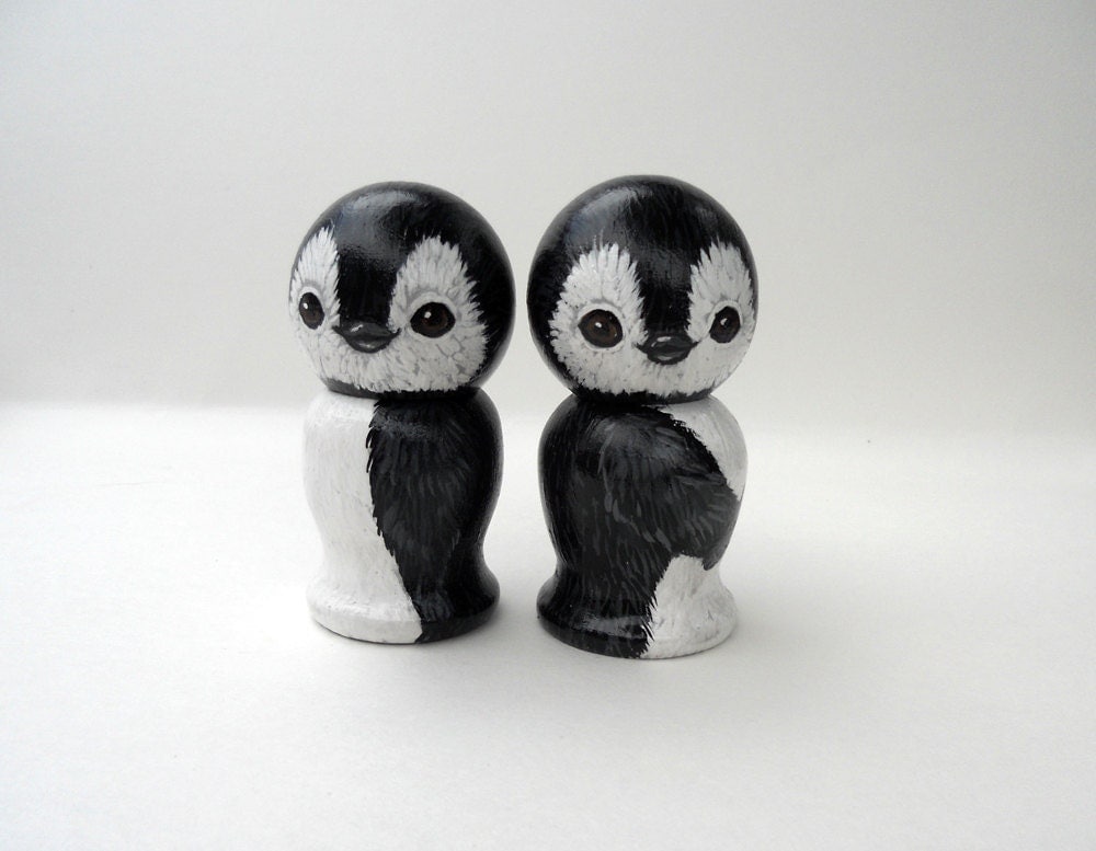 Penguin Wedding Cake Toppers Wooden Kokeshi Dolls