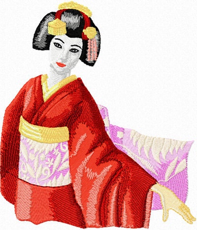 Japanese Geisha 2 Machine Embroidery Design in 4 sizes MUST SEE