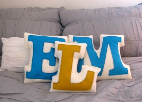 Personalized Holiday Gift Monogram Initial Pillow of Mustard Eco Friendly Appliqued Felt - L is for Lion