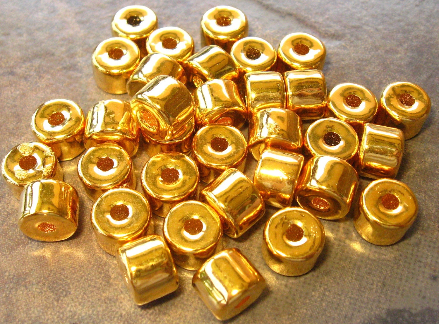 GOLD Greek Ceramic Short Tube Beads (5) LOW SHIPPING