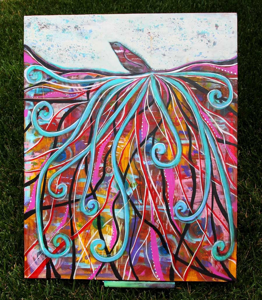 Show Your Colors  -  24 x 30 Original abstract Modern Art, bird painting