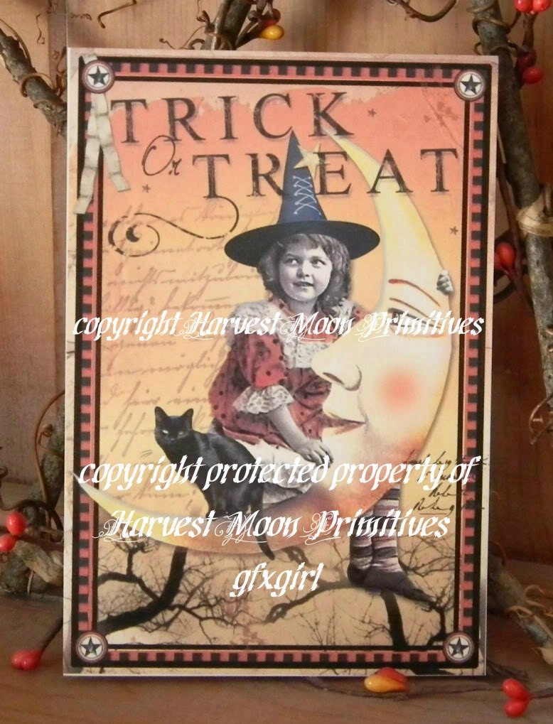Primitive Halloween Postcard - Bella Luna