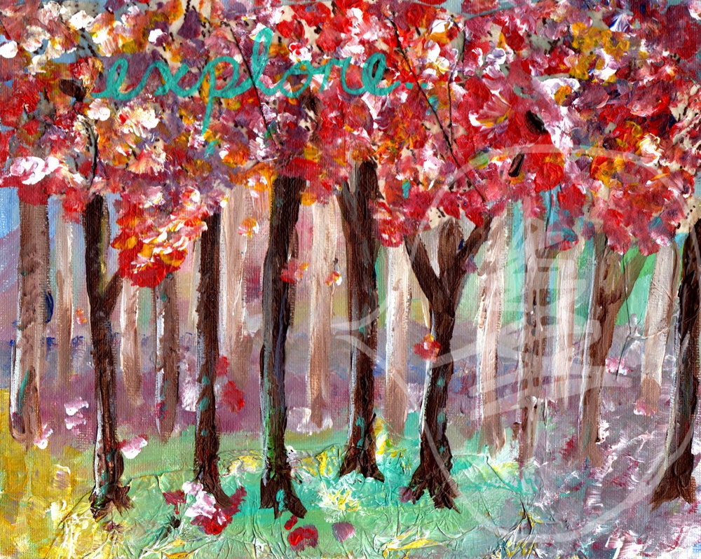 Colorful Tree Painting - Mixed Media - Explore - 8x10 Original Painting - Bright - Happy - Colors