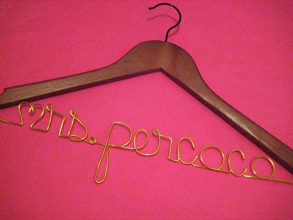 Bridal Hanger -  Personalized Custom Wedding Hanger  - 12 Wire Colors - SHIPS FAST - Cherry or Natural Wood