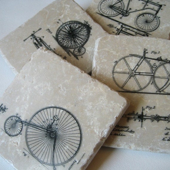 Coasters Vintage Bicycles on Stone Set of 4