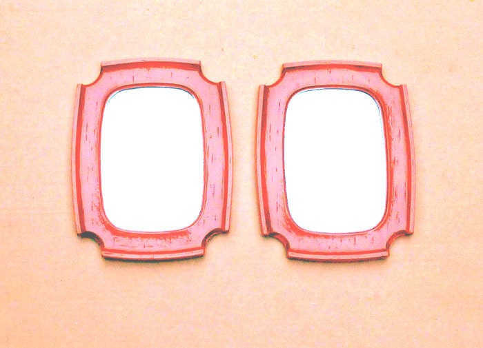 Vintage Syroco Chinoiserie Red Lacquer MIRRORS (the pair)  Shabby Chic Wall  Mirror Set . . . 7 x 9 inches