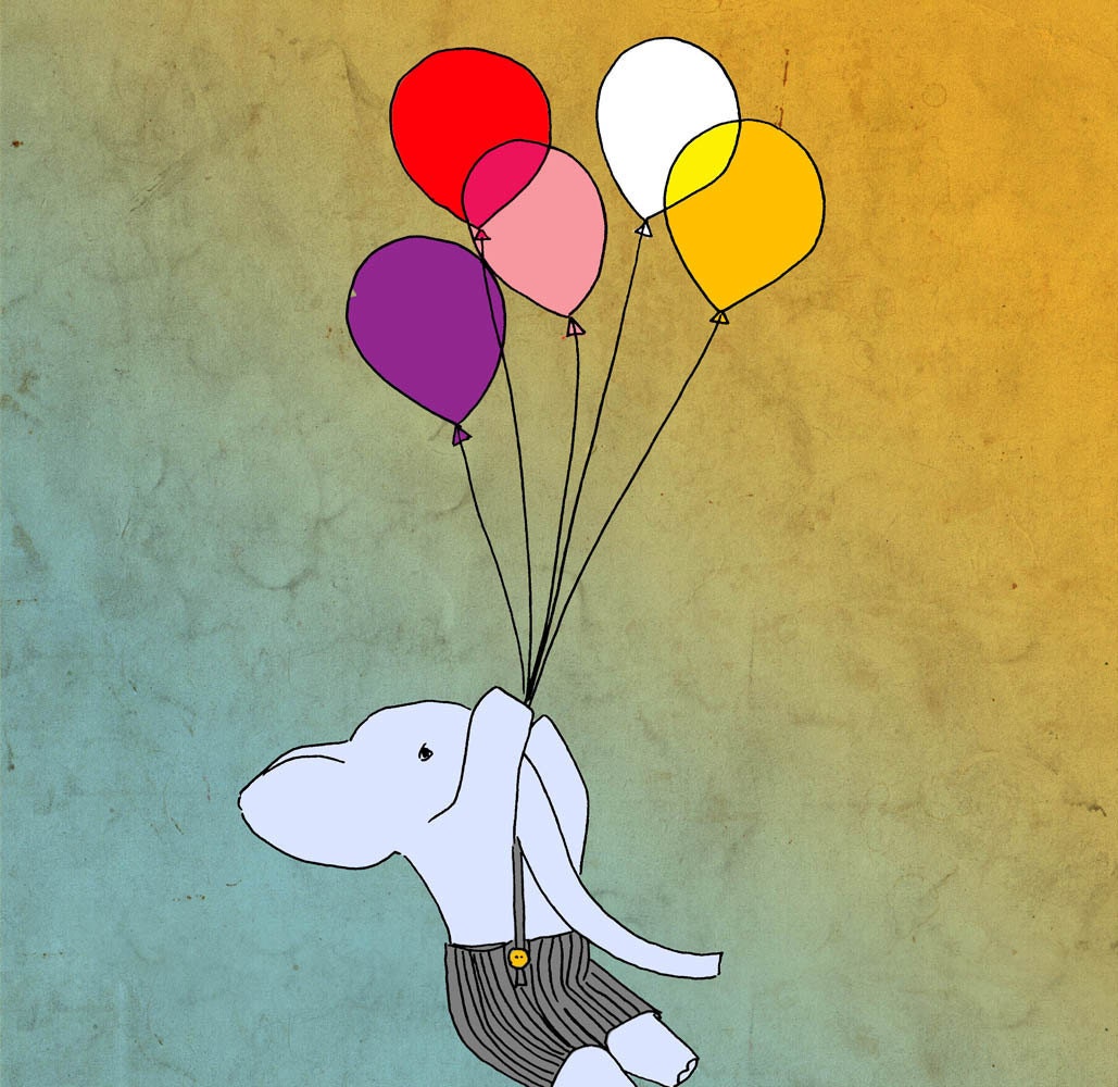 I love my balloooooons Giclee art print Limited edition 8''x10'' by ElephantDancing