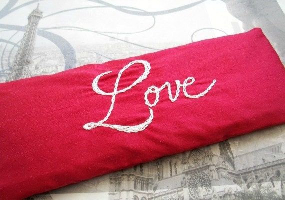 Gift of Love  Lavender and Flaxseed Eye Pillow Hand Embroidered by Dolce Dreams
