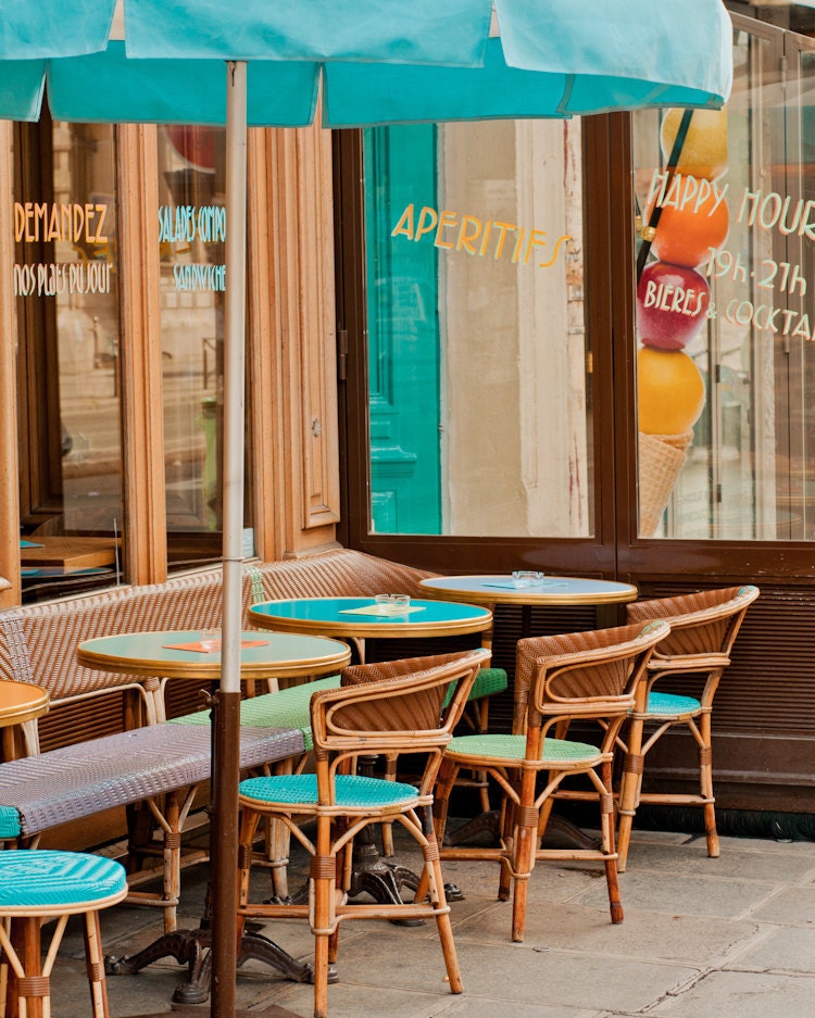 Paris Cafe Photo, Apertifs, Cafe, Bistro chairs, Colorful, Home Decor