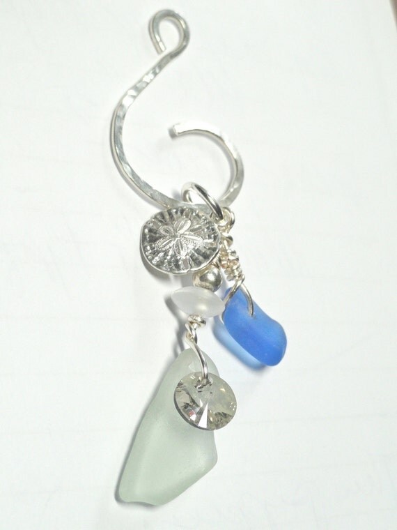 Sea Glass Interchangeable Pendant Charm with Sterling Sand Dollar
