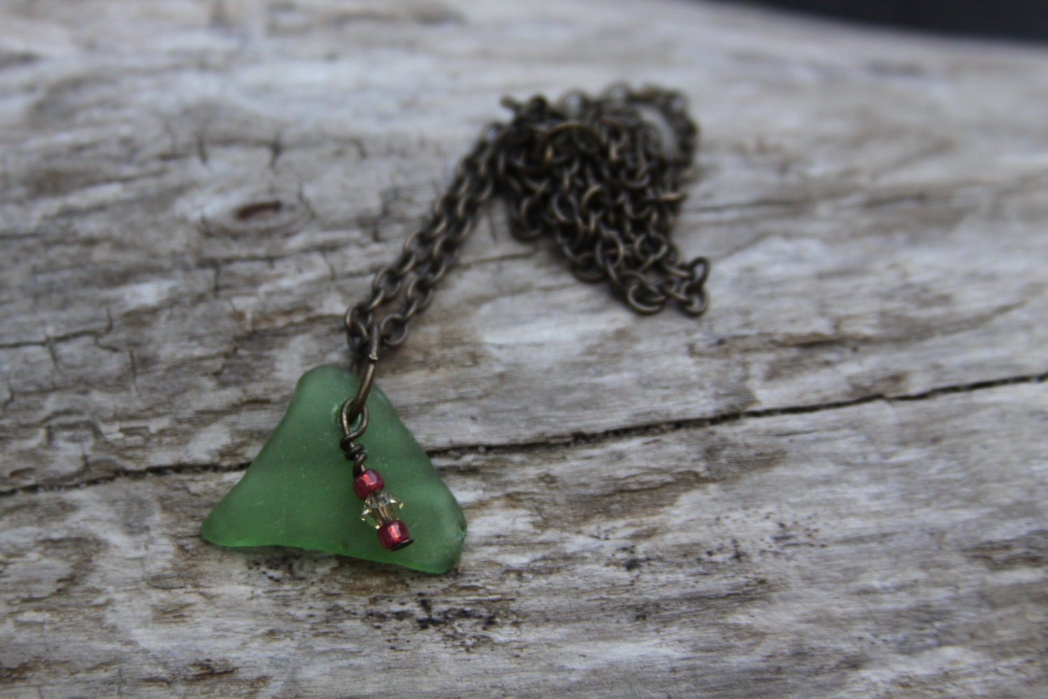 Bermuda Triangle Green Sea Glass Necklace