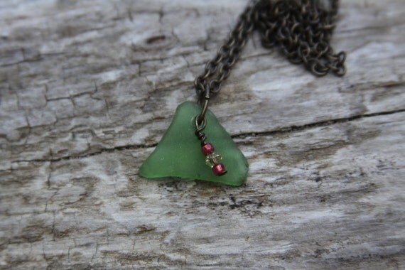 Bermuda Triangle Green Sea Glass Necklace