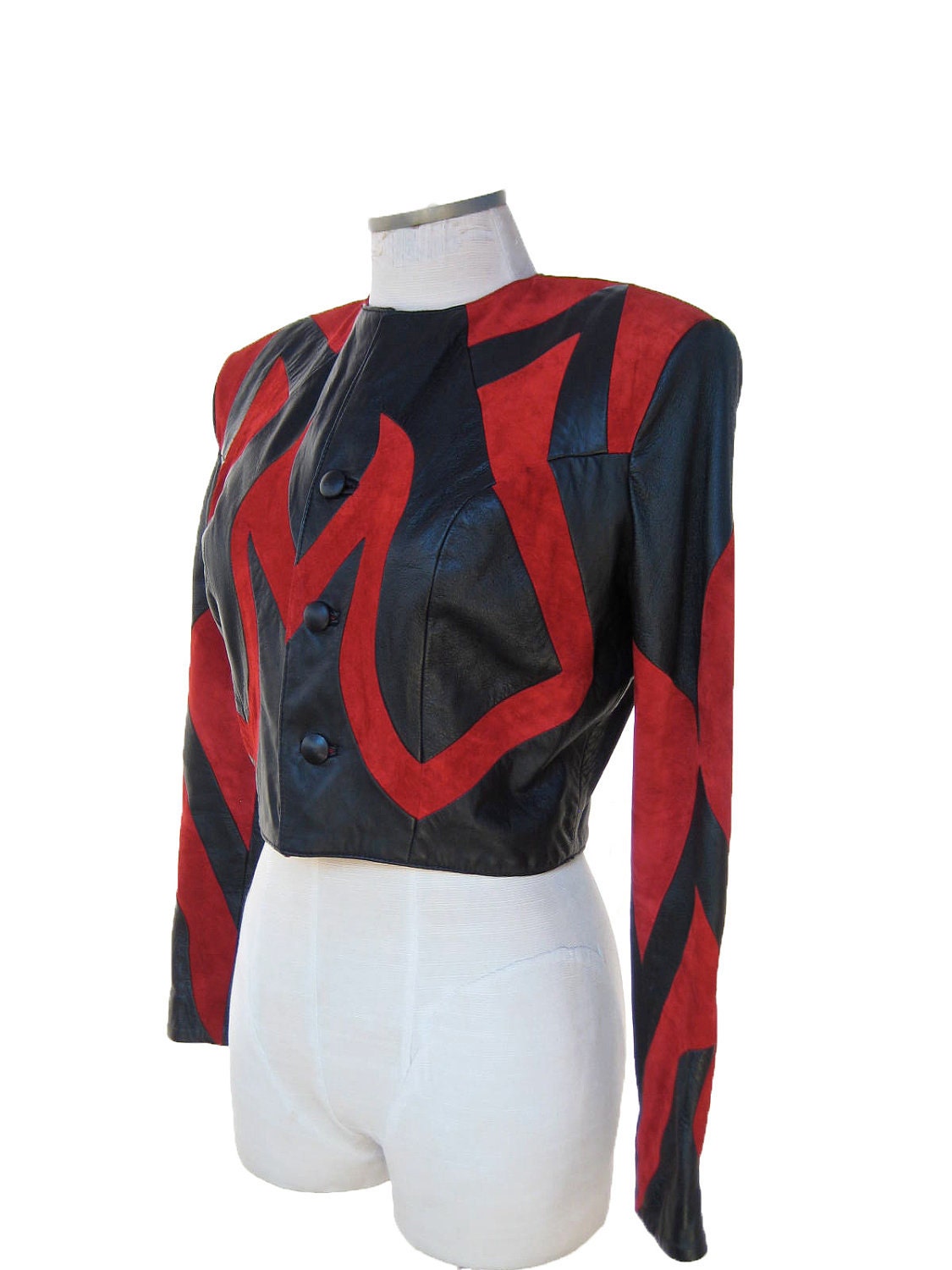 Cropped Leather Jacket Womens Black Red Small