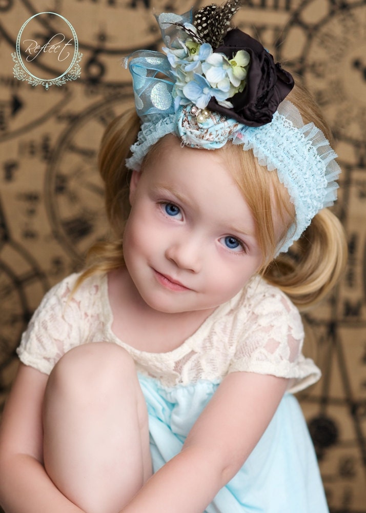 My Blue Bell Lace & Flowers Headband-vintage, couture, hair, head, band