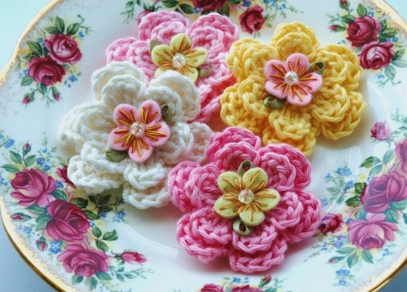 Crochet Flowers x 4