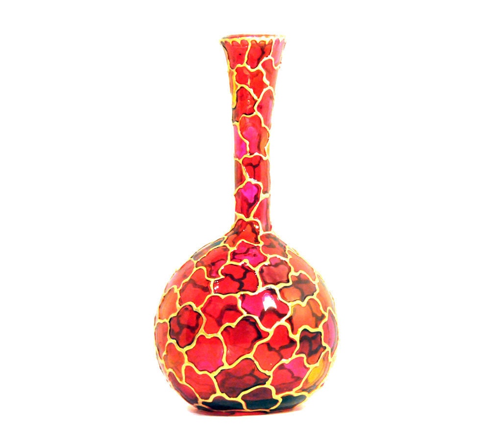 Hand Painted Glass Vase, red
