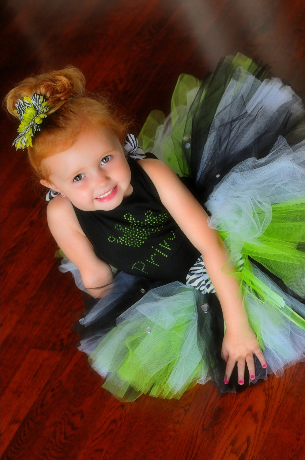 Punk Princess Lime Green and Zebra Print Boutique Tutu Set--Colorful and Unique