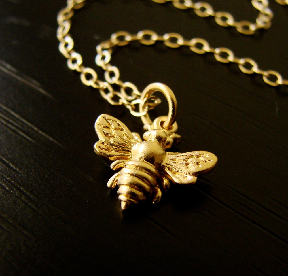 Honey Bee Necklace on Gold Vermeil and Gold Filled
