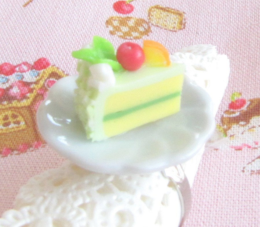 Sweet Mint Green Miniature Cake Slice Ring