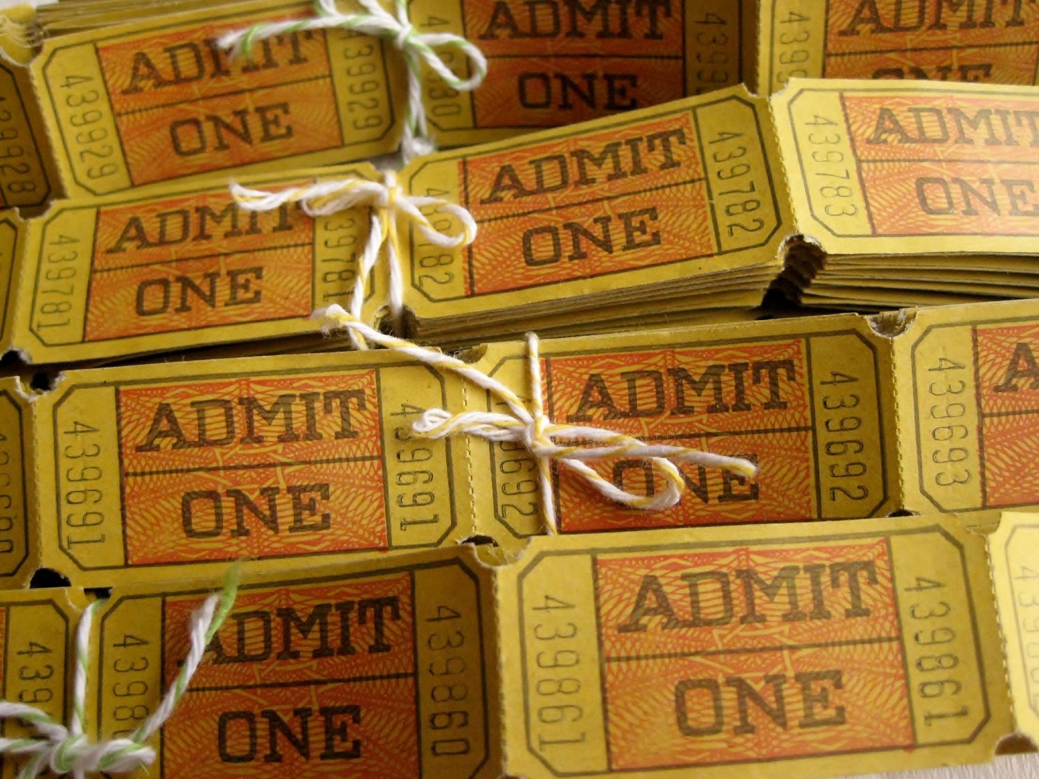 Vintage Yellow Carnival Style ADMIT ONE Admittance Tickets - Set of 20