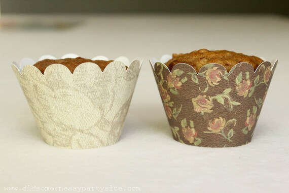 Vintage Floral Cupcake Wrappers - FREE SHIPPING