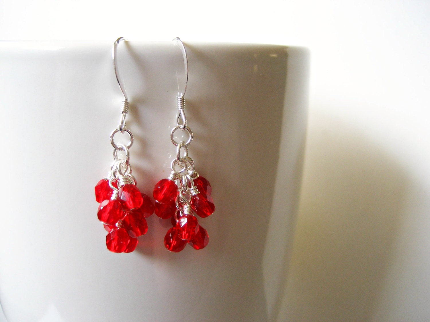Valentines Red Earrings - Blood Red Glass Dangle Sterling Silver / In the Blood