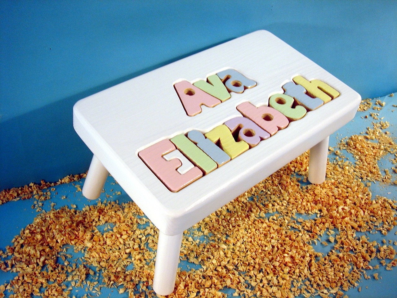 9-12 letters White Finish Double Name Stool