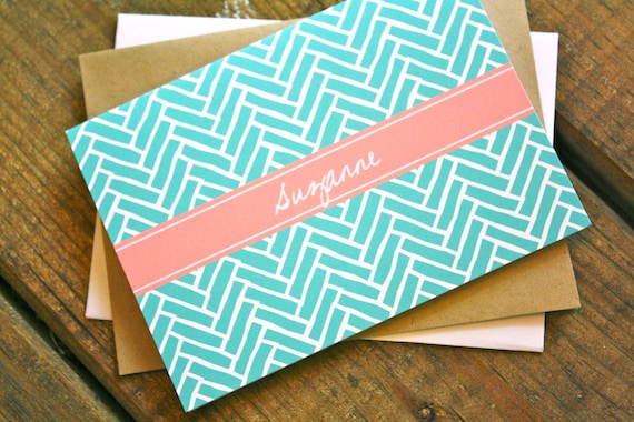 Herringbone Personalized Stationery - Personalized Stationary Set of 12